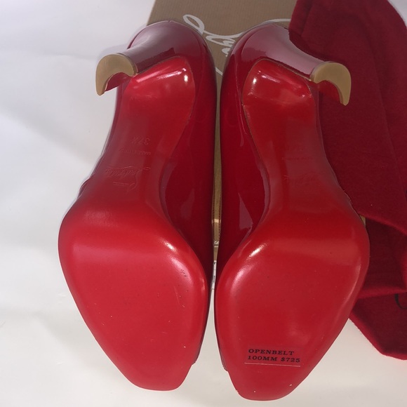 NEW Louboutin buckle Peep Toe sexy Red Patent Leather Pumps heels 💯 Authentic - Picture 6 of 11